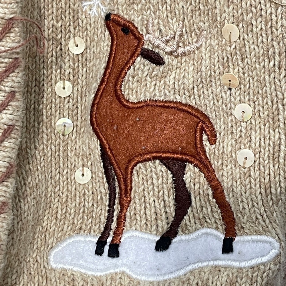 Crystal-Kobe Christmas Button Front Cardigan Sweater Reindeer Sequins Holiday XL - Picture 8 of 14